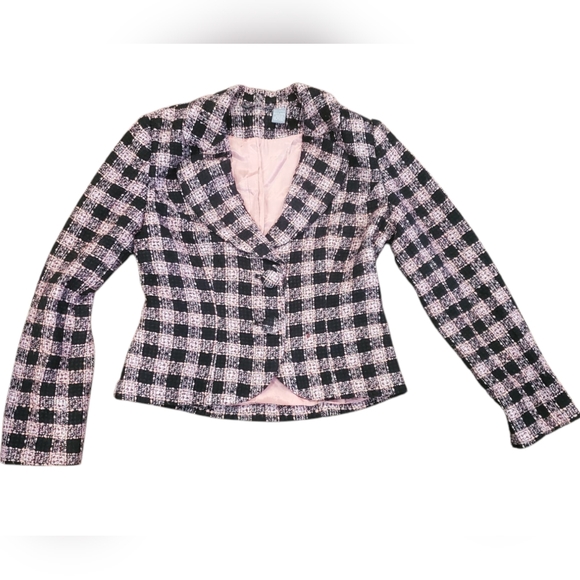 Hillard & Hanson Jackets & Blazers - Black and Pink Tweed Pastel Blazer with Tailored Silhouette Size 4